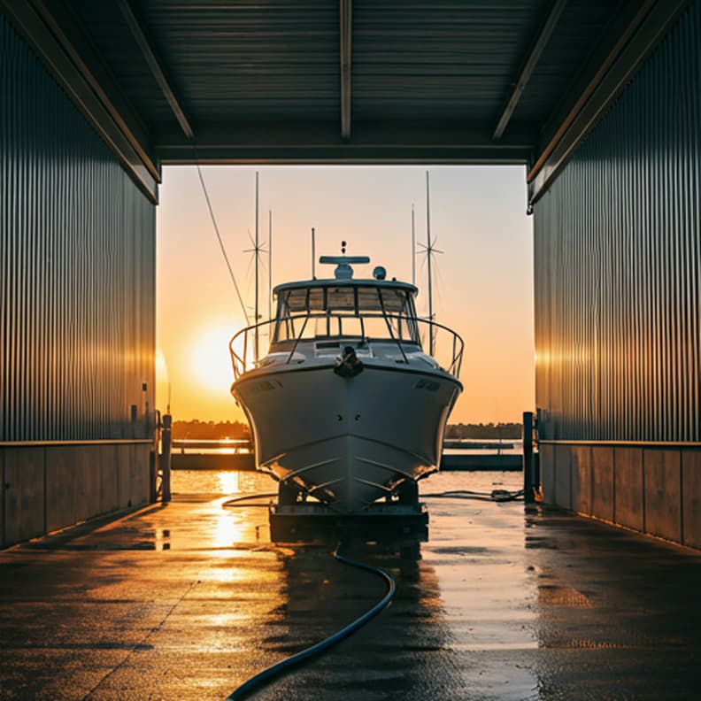 Boat in covered boat storage